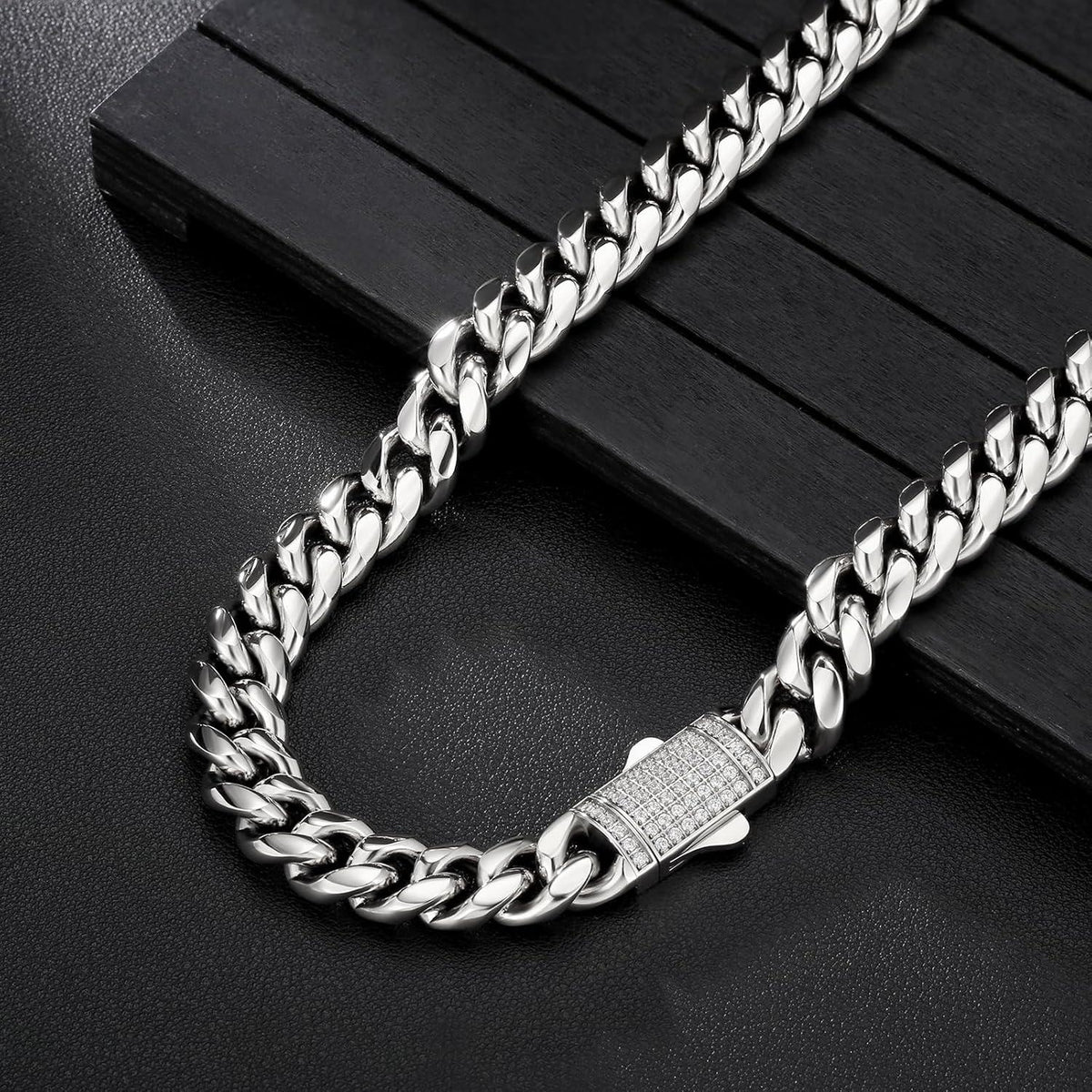 KRKC&CO Panzerkette Herren 12mm 18K Gold/Weißgold Cuban Link Chain