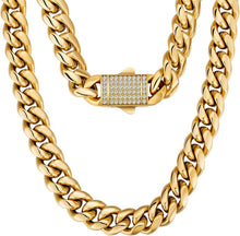 Panzerkette Herren 12mm Cuban Link Chain Edelstahl Gold/Silber Hip Hop