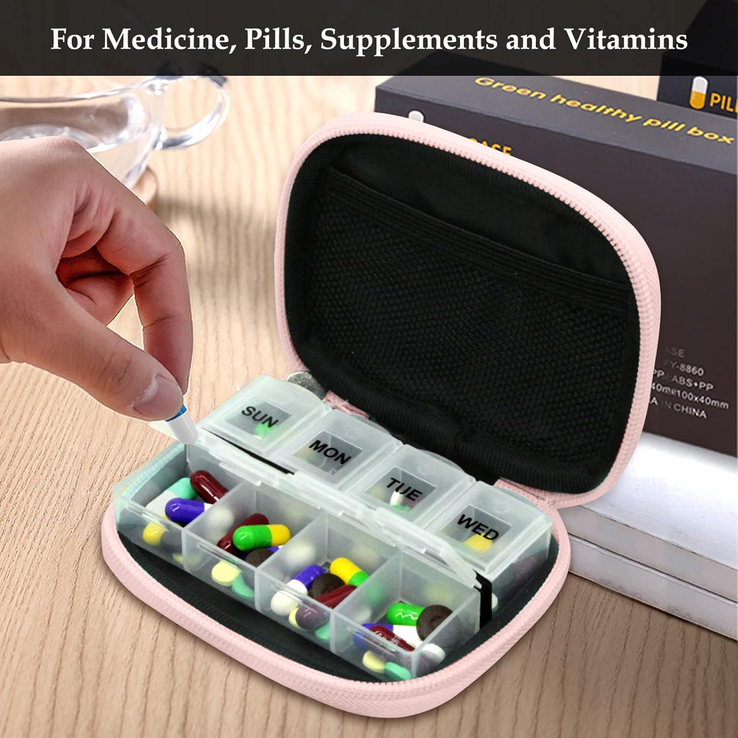 Tablettenbox 7 Tage Medikamentenbox Pillenbox Reißverschluss Stofftasche Rosa