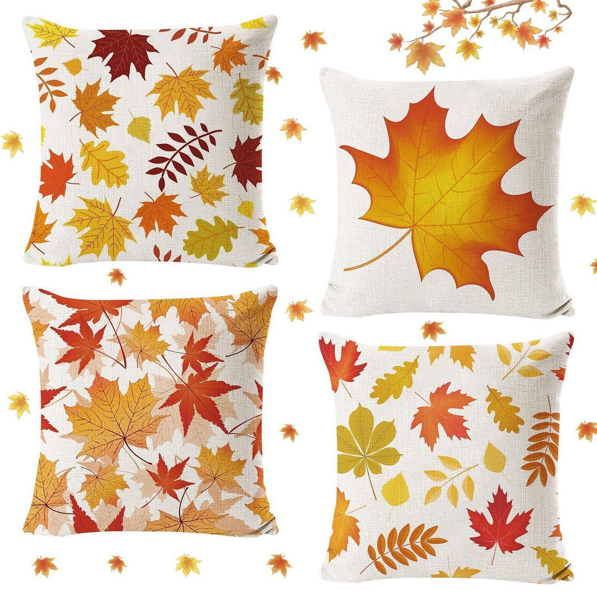 Herbst Kissenbezüge 4er Set Ahornblatt Leinen 45x45 cm
