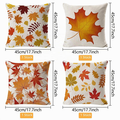 Herbst Kissenbezüge 4er Set Ahornblatt Leinen 45x45 cm
