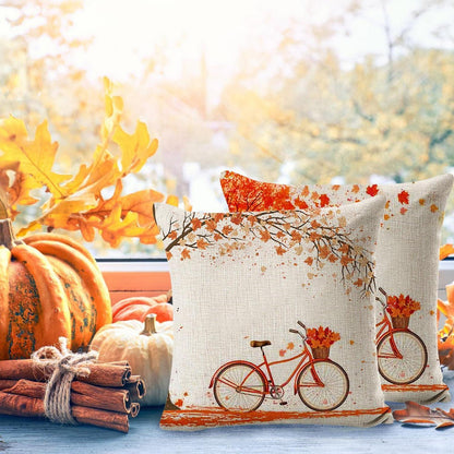 Herbst Kissenbezüge 4er Set Ahornblatt Leinen 45x45 cm