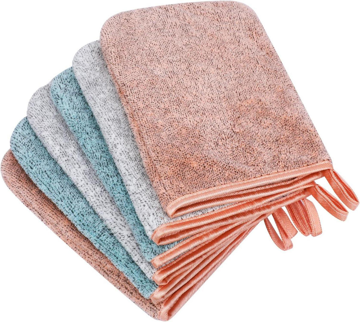 6er Set Mikrofaser Waschhandschuhe Coral Fleece 15x21cm
