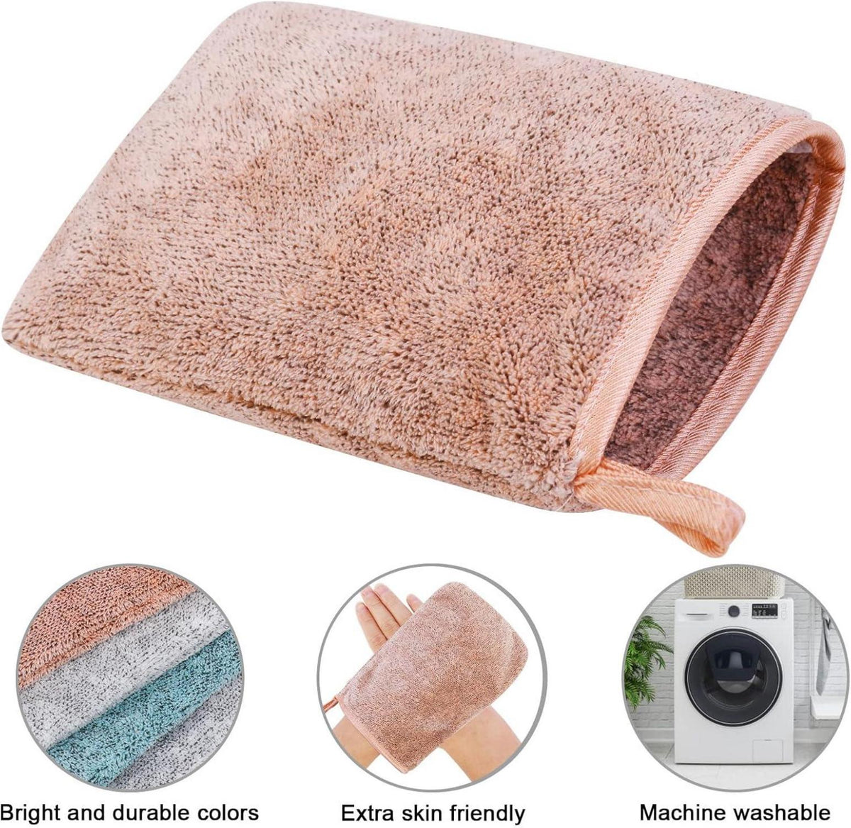 6er Set Mikrofaser-Waschhandschuhe 15x21 cm Coral Fleece - Wiederverwendbare Make-up-Entferner-Handschuhe