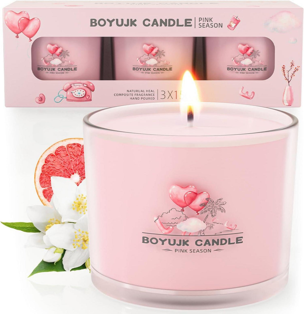 Duftkerzen Geschenkset für Frauen | Stressabbau | Rosa Kollektion 450g