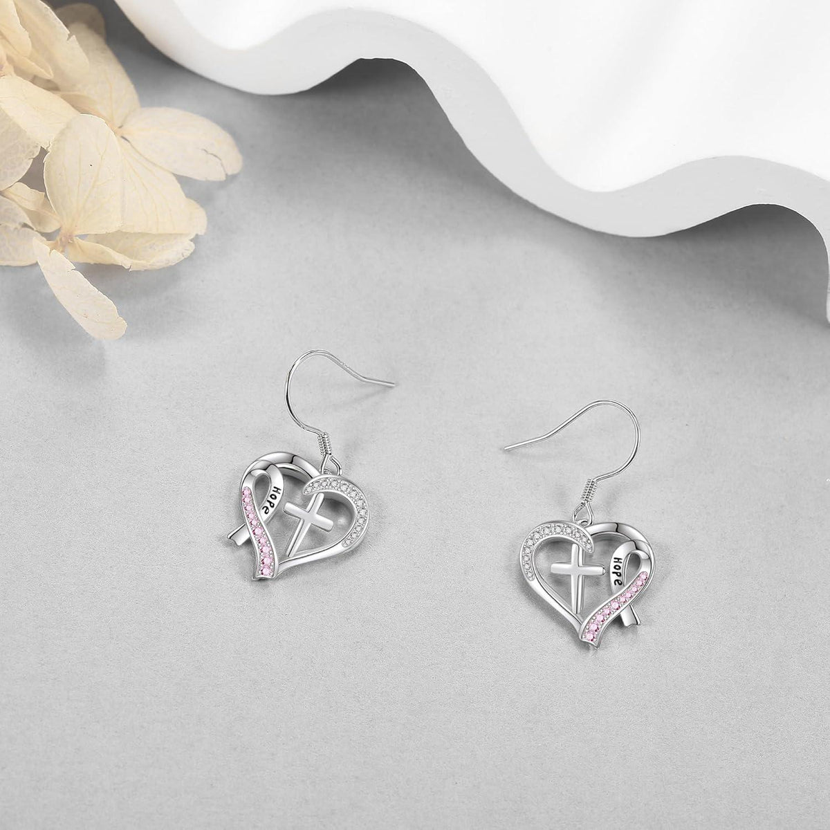 Kreuzband Brustkrebs Überleben Ohrringe Silber 925 Rosa Schleife