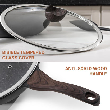 30cm Kordisen Wokpfanne mit Deckel, Induktion, Steinoptik, PFOA-frei