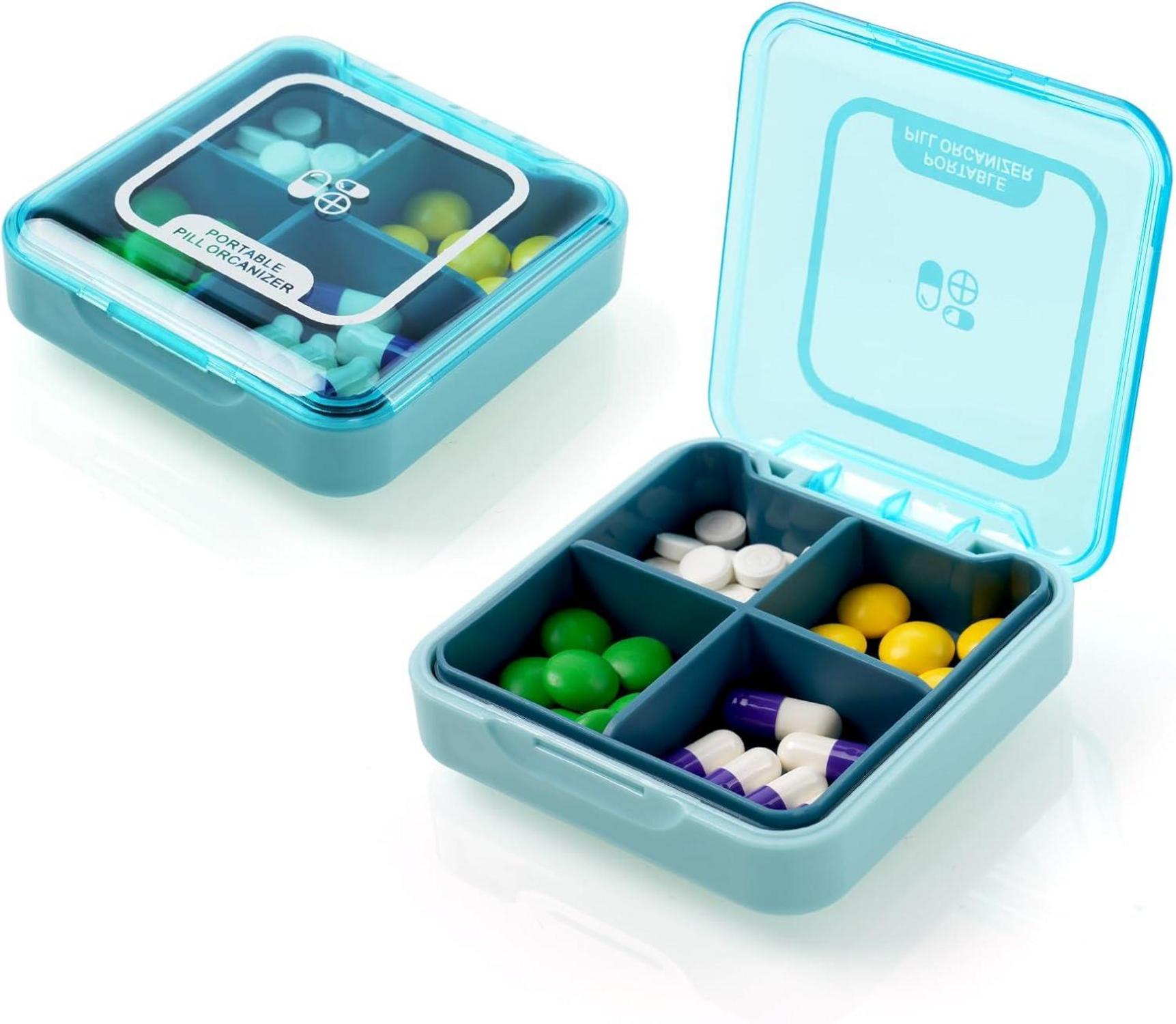 Kleine Pillendose 7 Tage, 4 Fächer, BPA-frei, Blau