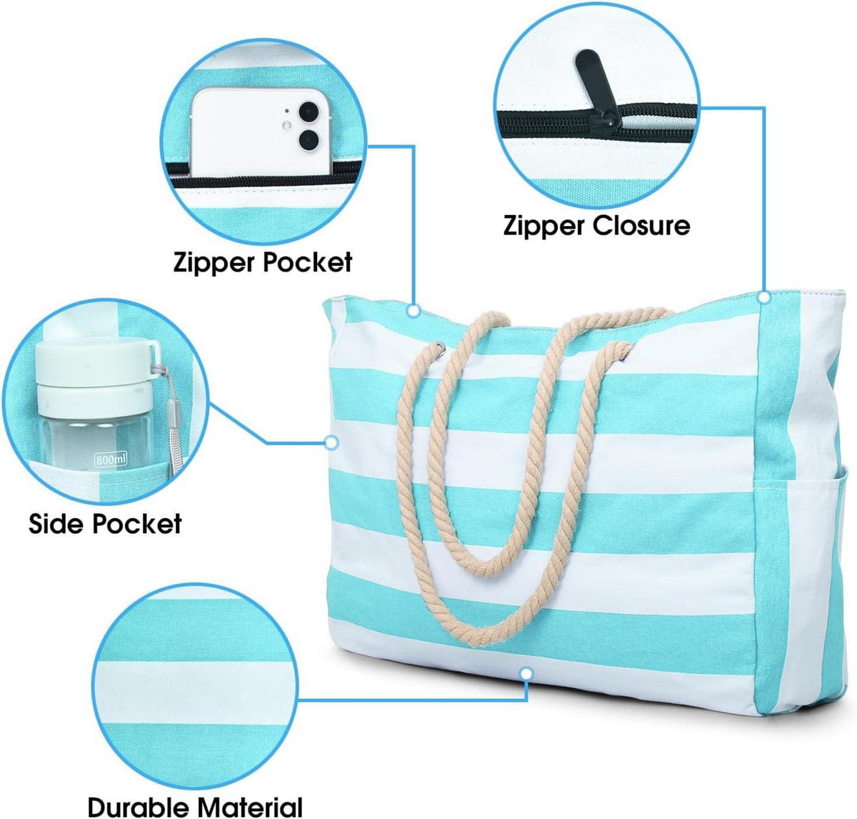 Oscaurt Strandtasche Groß XXL Shopper Tote Bag B-seegrün
