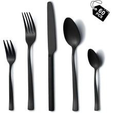 60-teiliges Besteckset für 12 Personen, Schwarz, Edelstahl, Spülmaschinenfest
