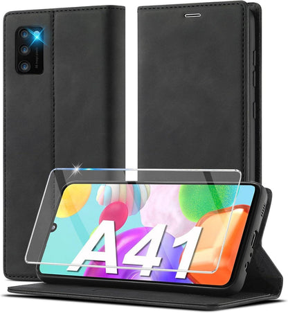 Handyhülle Samsung Galaxy A41 Leder Flip Wallet Schwarz