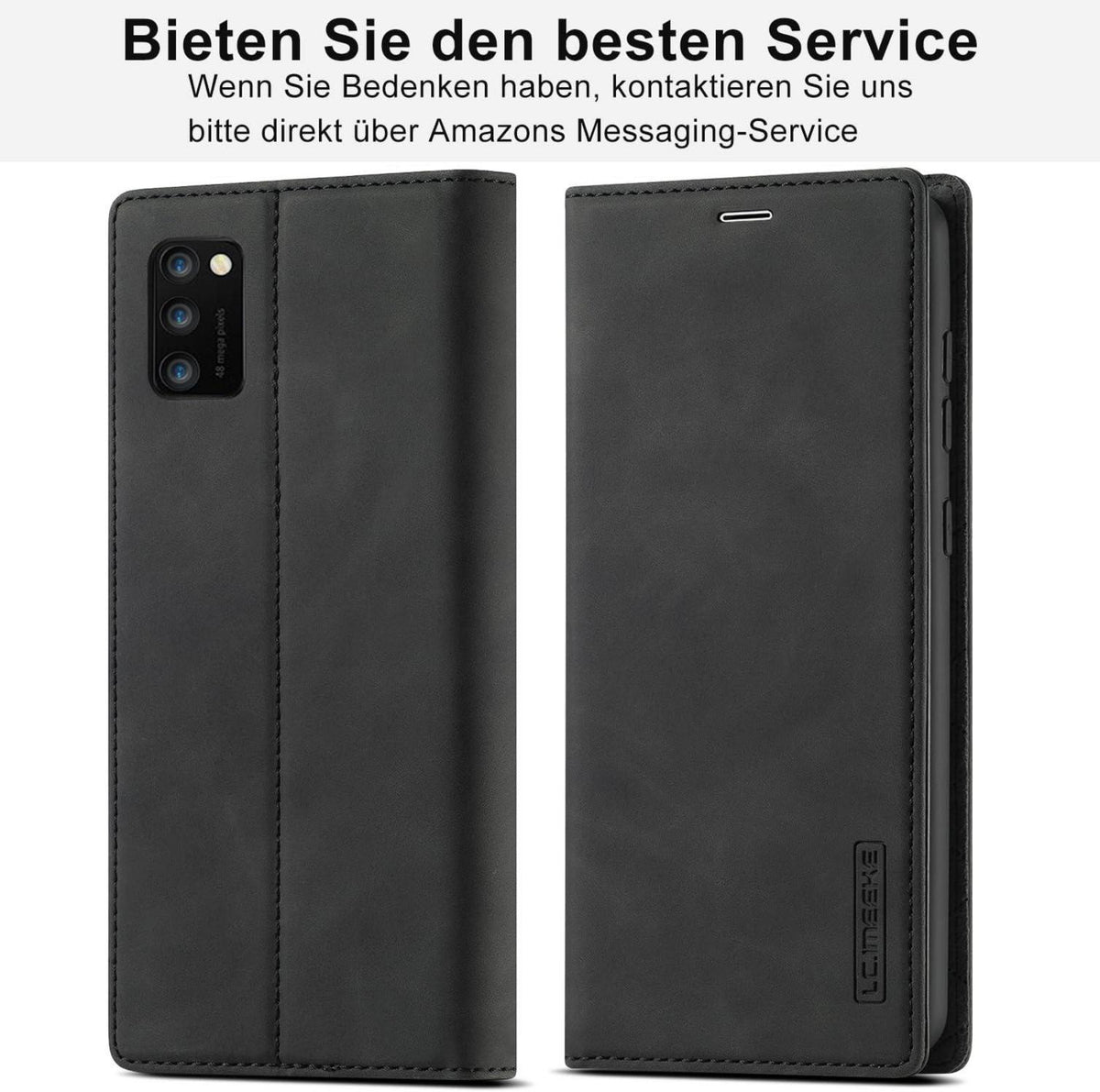 Leder Handyhülle Samsung Galaxy A41 Klappbar Wallet Case Schwarz