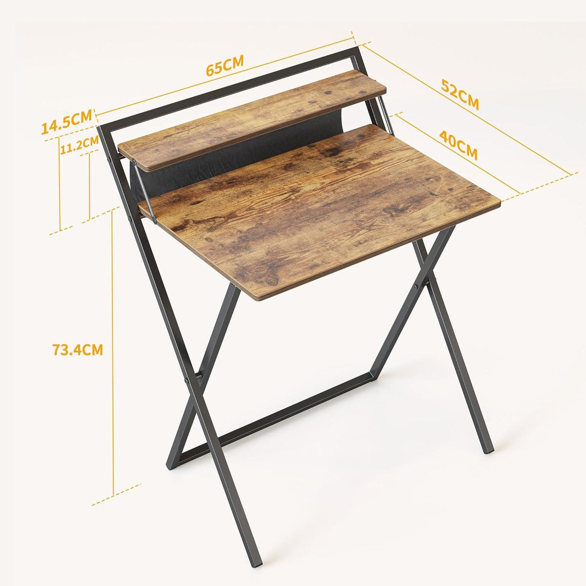 Kleiner klappbarer Schreibtisch mit Regal, Braun