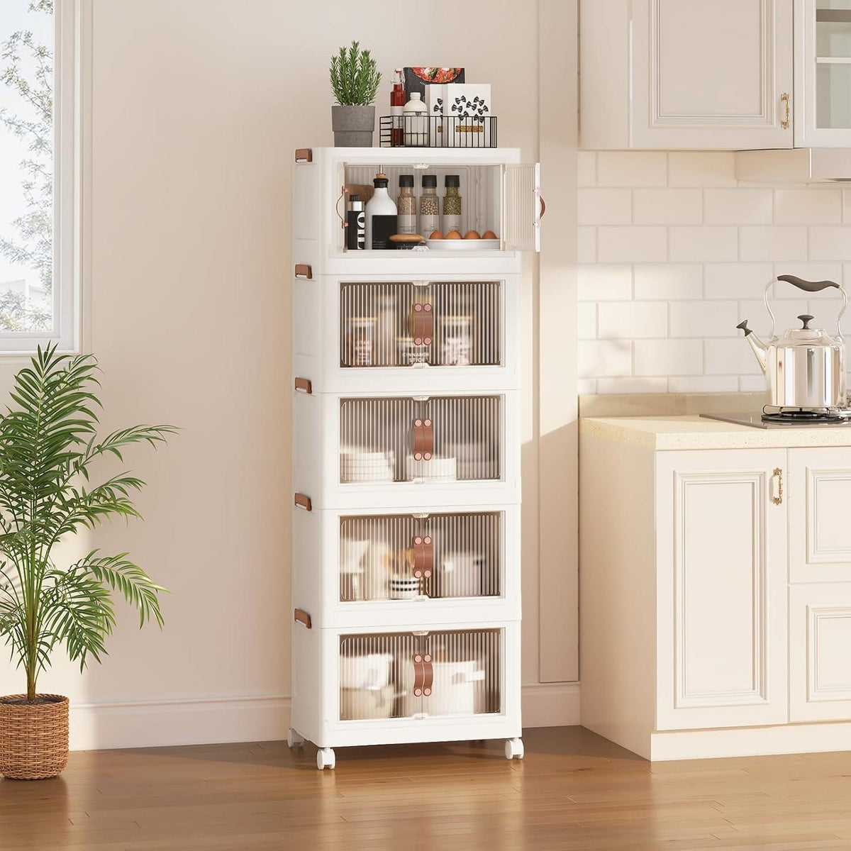 HOOBRO Aufbewahrungsbox mit Deckel 41,6 L Kunststoff Rädern 5er Pack stapelbare Ordnungsboxen White