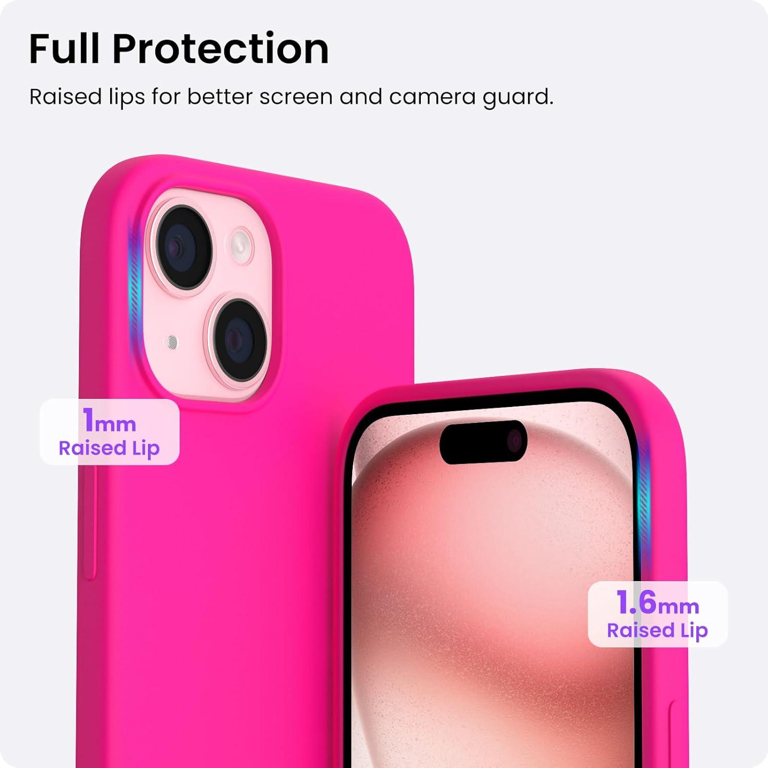 ORNARTO iPhone 15 Plus Hülle Silikon 6,7 Zoll - Kratzfeste stoßfeste Schutzhülle Leuchtend Rosa