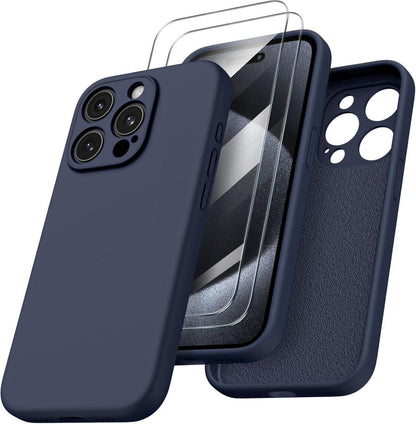 iPhone 15 Pro Max Hülle flüssiges Silikon Kameraschutz 2 Schutzfolien