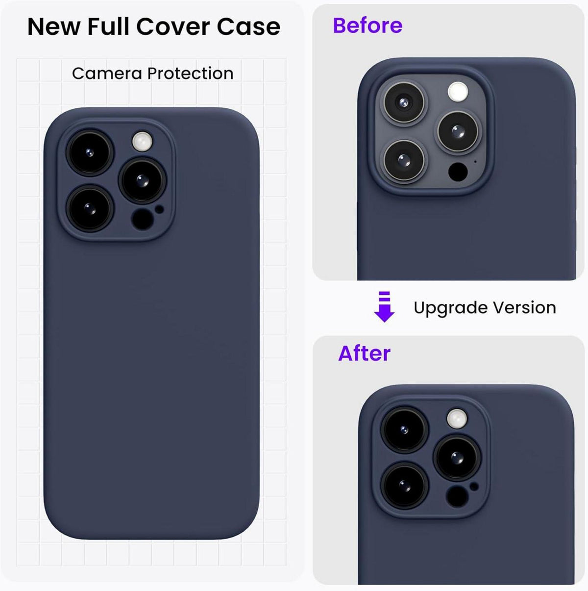 ORNARTO iPhone 15 Pro Max Hülle Silikon Kameraschutz Schutzfolie 6.7 Zoll Blau