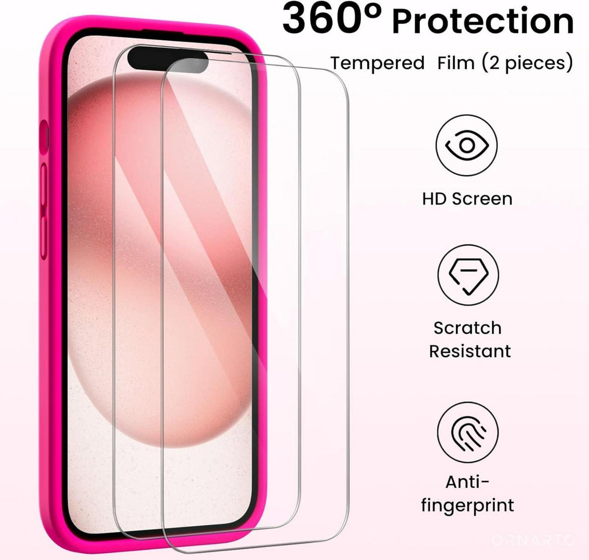 iPhone 15 Hülle mit Kameraschutz und 2 Schutzfolien, flüssiges Silikon, 6,1