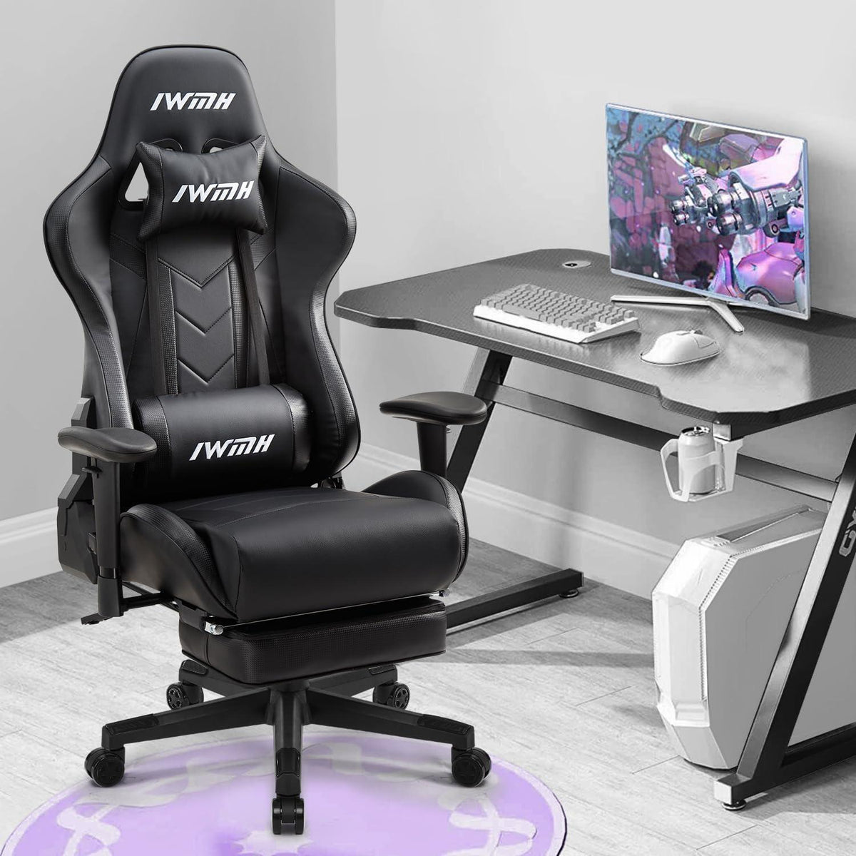 Ergonomischer Gaming Stuhl mit Fußstütze und verstellbarer