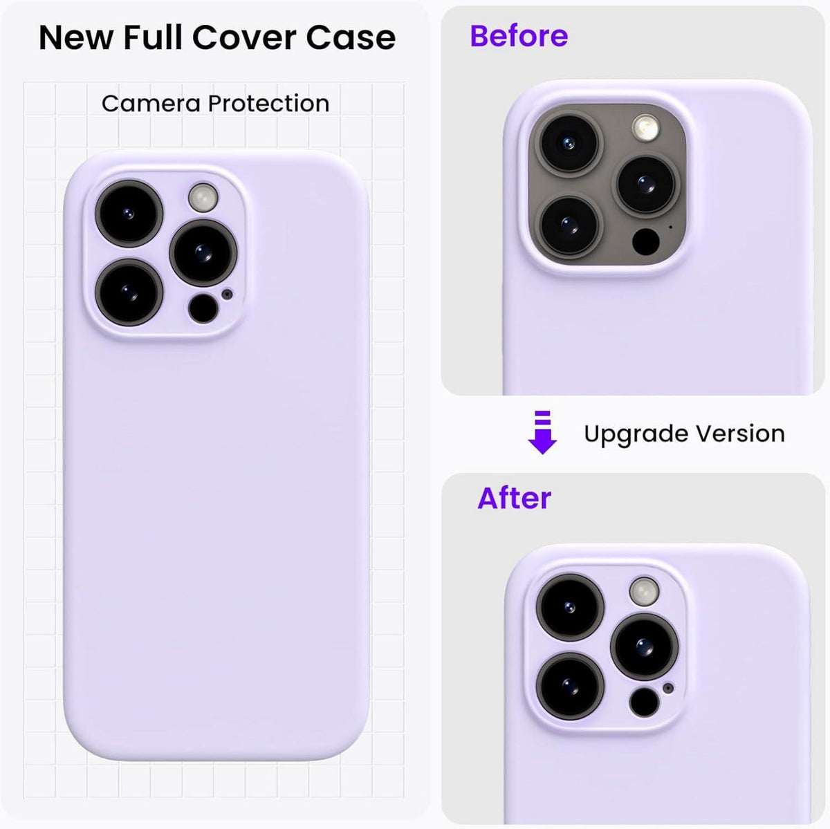 iPhone 15 Pro Hülle mit Kameraschutz und 2 Schutzfolien, Flüssiges Silikon, Flieder