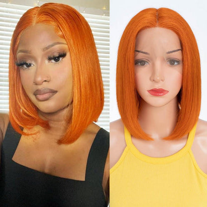 Orange Straight Bob Perücke Echthaar mit Lace Front 25cm