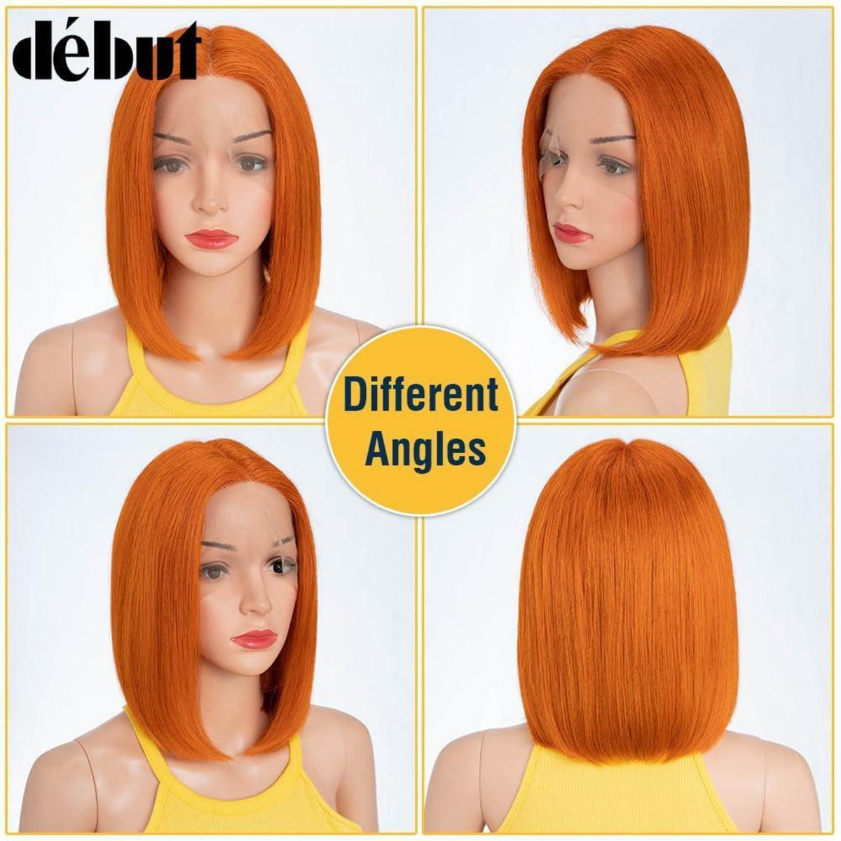 Orange Straight Bob Perücke Echthaar mit Lace Front 25cm