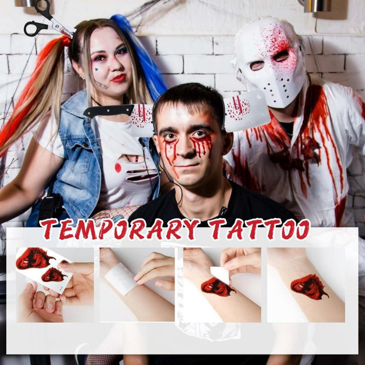 Halloween Haarreifen Set Horror Haarreif mit Tattoo Aufkleber