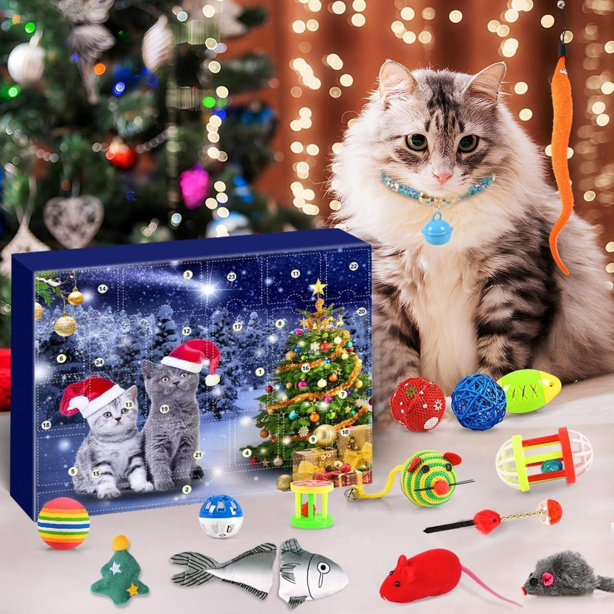 iZoeL Adventskalender Katzen Katzenspielzeug Weihnachten 24 Spielzeugmäuse