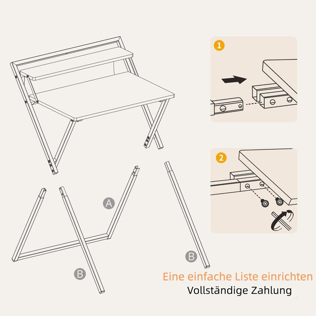 Kleiner klappbarer Schreibtisch mit Regal, 60 cm Computertisch, kein Zusammenbau erforderlich