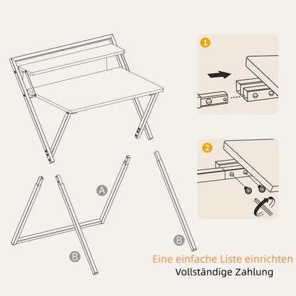 Kleiner klappbarer Schreibtisch mit Regal, 60 cm Computertisch, kein Zusammenbau erforderlich