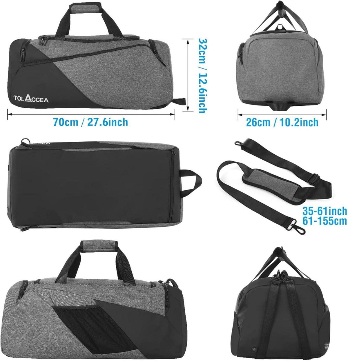 Sporttasche 60L Groß Rucksack mit Schuhfach Nassfach Duffel Bag Herren