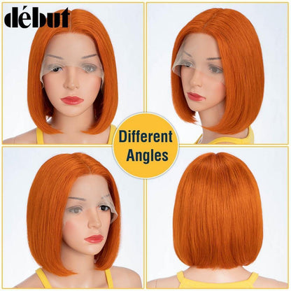 Orange Straight Bob Perücke Echthaar mit Lace Front 20cm