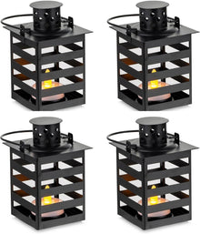 LED Laterne Set Schwarz 4 Stück klein Metall zum Aufhängen für Kerzen