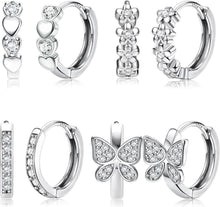 Zirkonia Creolen Schmetterling Herz Blumen Ohrringe Set