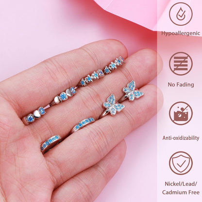 Kleine Silber Creolen Set Mädchen 925 Zirkonia Herz Schmetterling Blumen