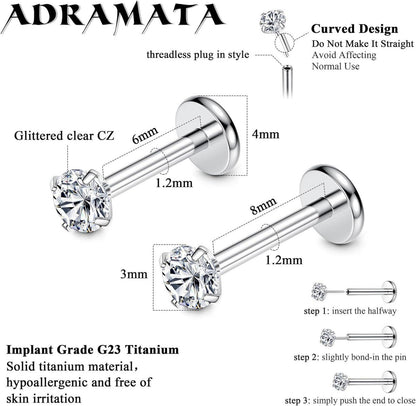 Titan Lippenpiercing Set CZ Opal Ohr Nasenpiercing 16G 20G