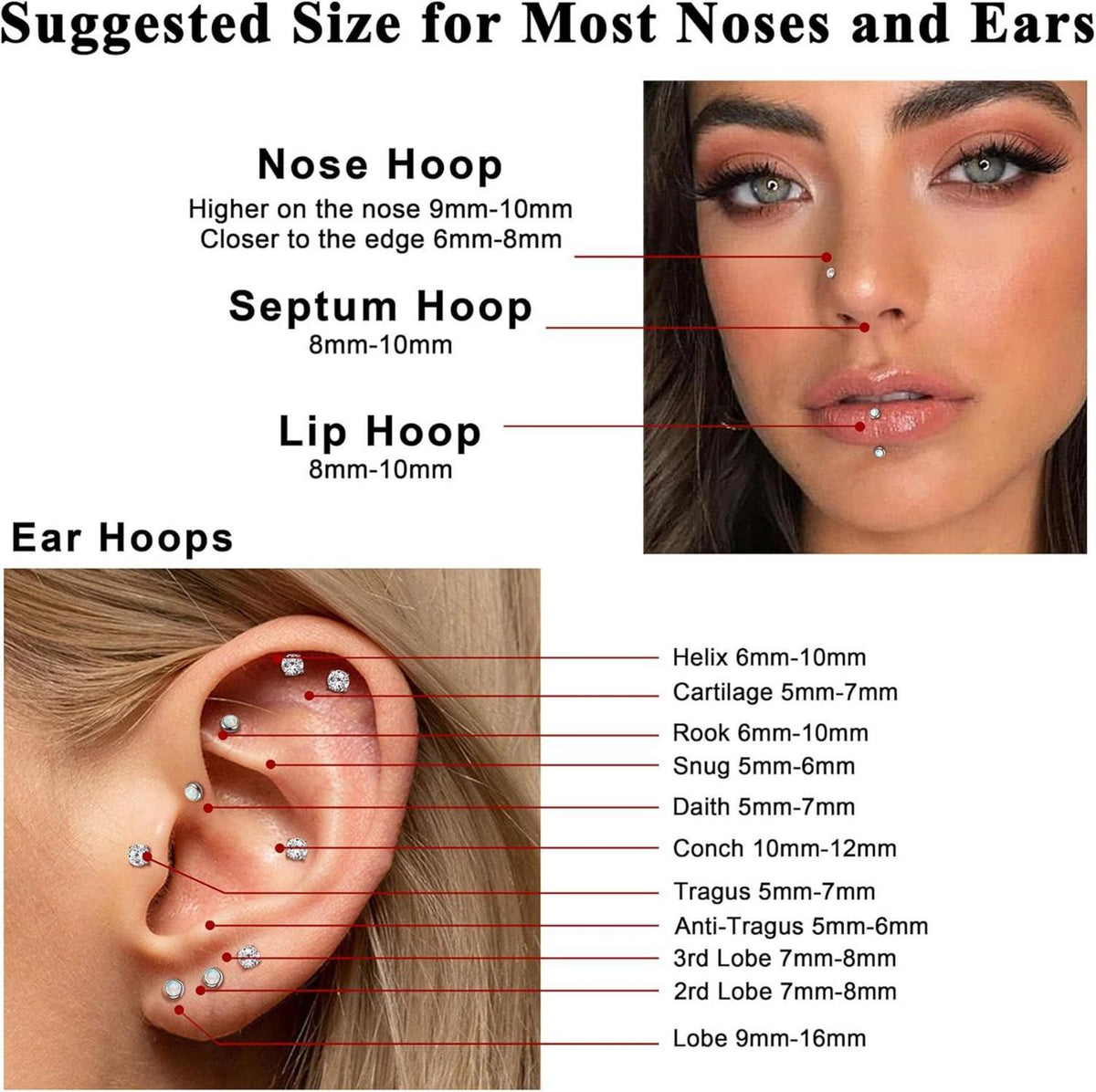 G23 Titan Lippenpiercing Set CZ Opal 16G 6MM