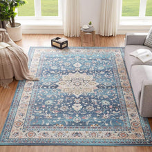 Waschbarer Vintage Kurzflor Teppich 120x170CM Blau