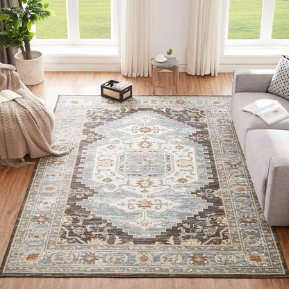 Teppich Braun Vintage Boho 160x230CM Waschbar Kurzflor Rutschfest