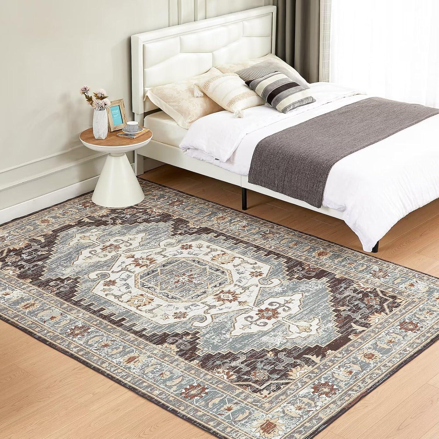 Teppich Braun Vintage Boho 160x230CM Waschbar Kurzflor Rutschfest
