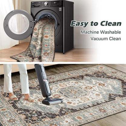 Teppich Wohnzimmer 160x230CM Waschbar Braun Flauschig Rutschfest