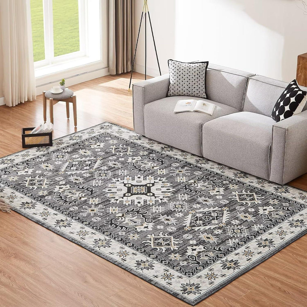 Waschbarer Teppich Vintage 120x170CM Grau rutschfest und weich