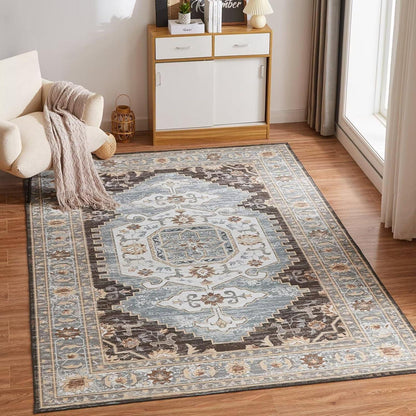 Waschbarer Vintage Teppich 80x150CM Kurzflor Braun rutschfest
