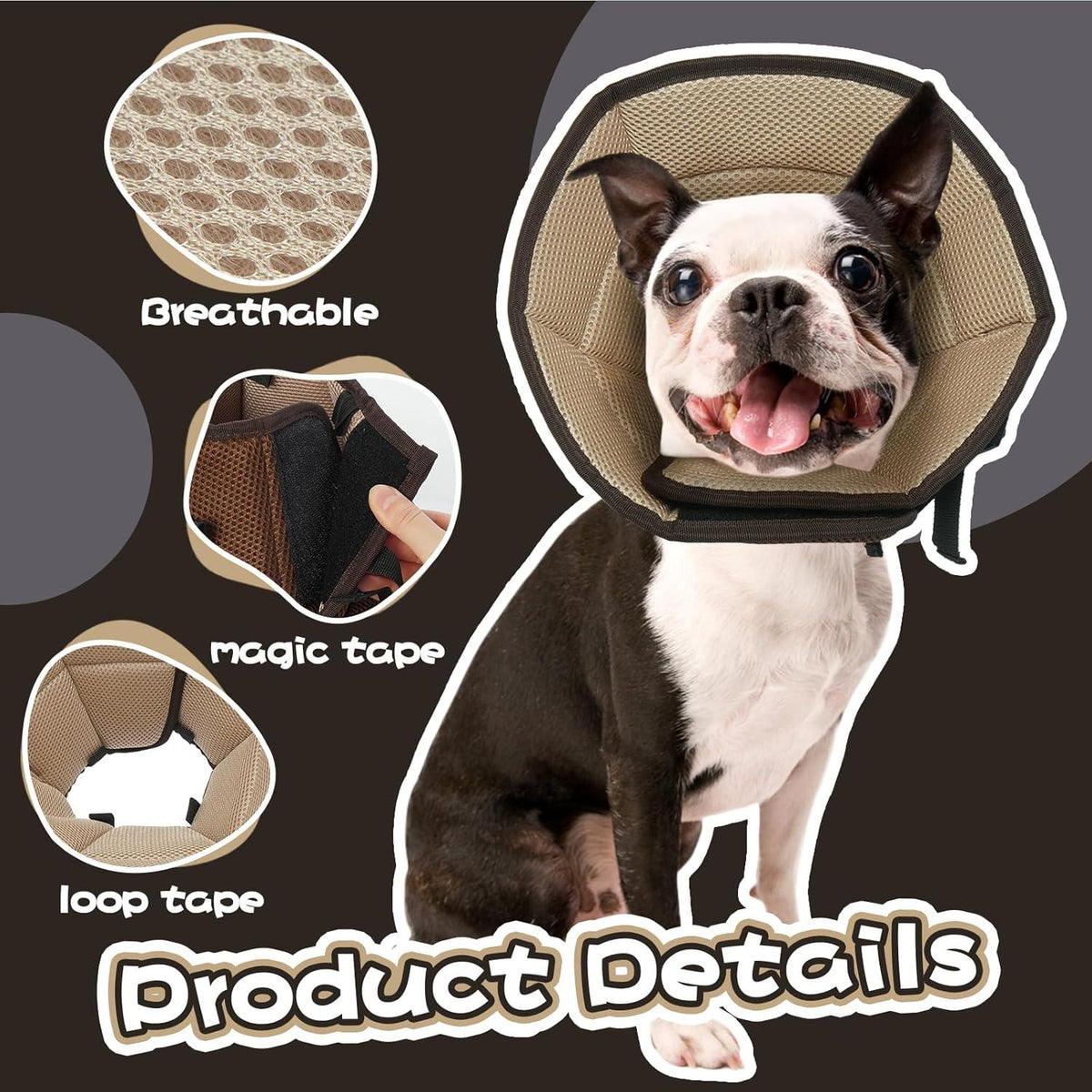Verstellbare Halskrause Leckschutz Hund Braun XL