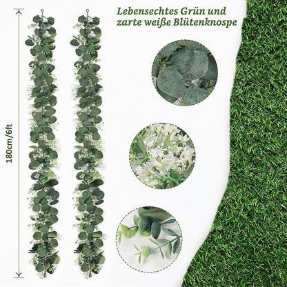 2x Eukalyptus Girlande mit weißen Blüten – 180cm