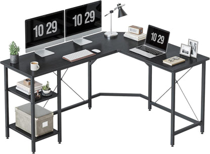 L-förmiger Schreibtisch mit Regalen und 150x120 cm - Schwarz