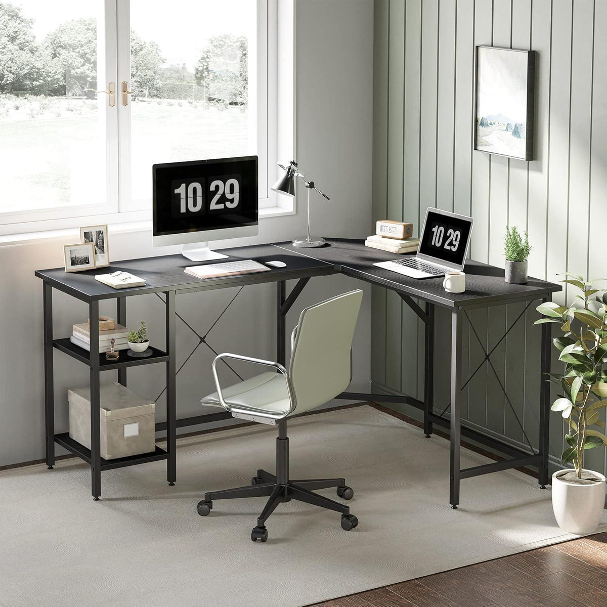 L-förmiger Schreibtisch mit Regalen 150x120 cm Schwarz