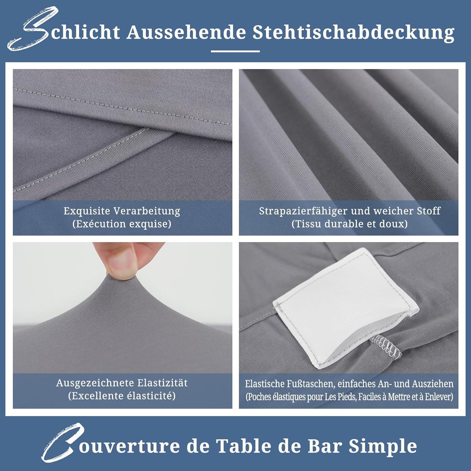 6er-Set Hellgrau Stretch Stehtisch Husse Bistrotisch Ø60-65 cm Spandex