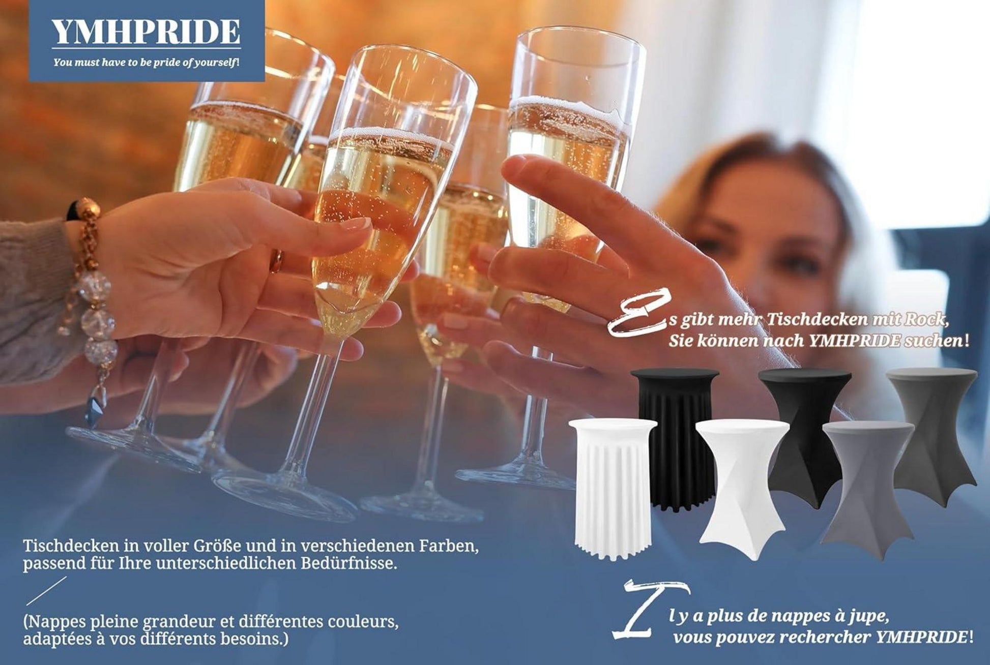 6er-Set Stretch Stehtisch Husse für Bistrotisch Ø60-65 cm - Grau