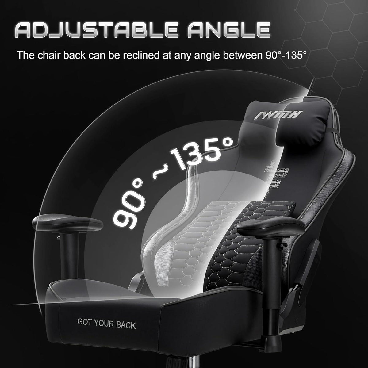 Gaming Stuhl mit 3D-Lordosenstütze, Racing Sessel Schwarz